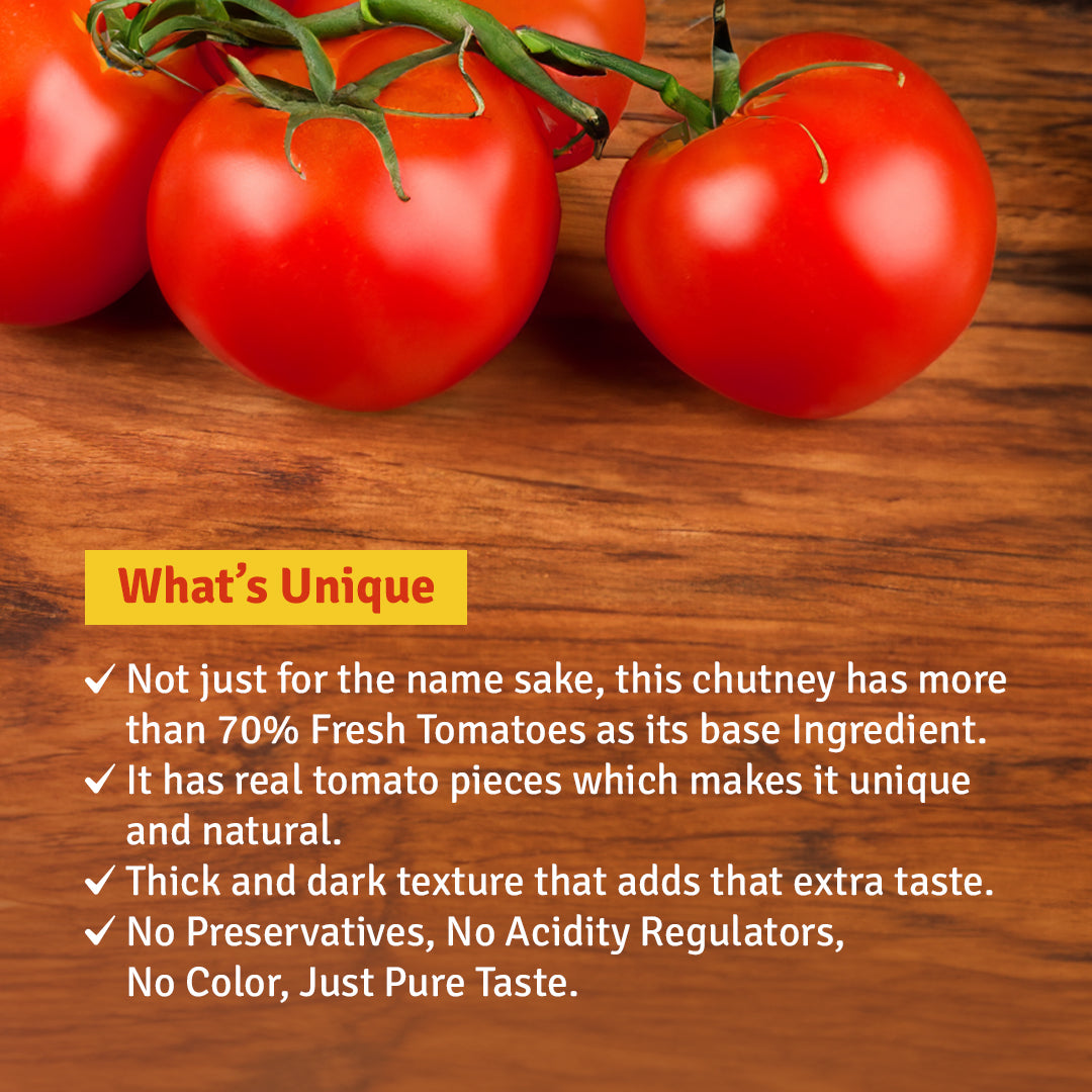 Hand-Crushed Tomato Chutney (Made with 65% Fresh Tomatoes)(Food-Grade Safe Pouch)