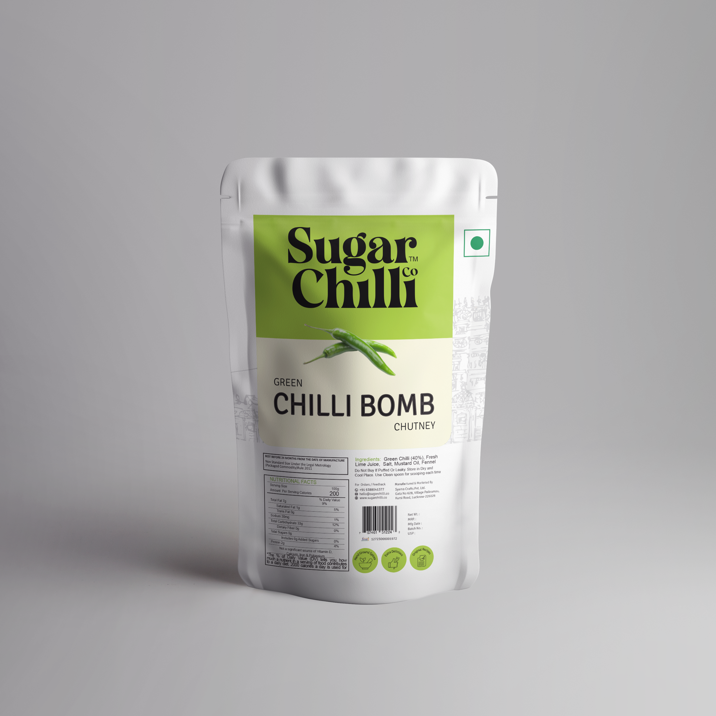 Hari Mirch Bomb Chutney (Food-Grade Safe Pouch)