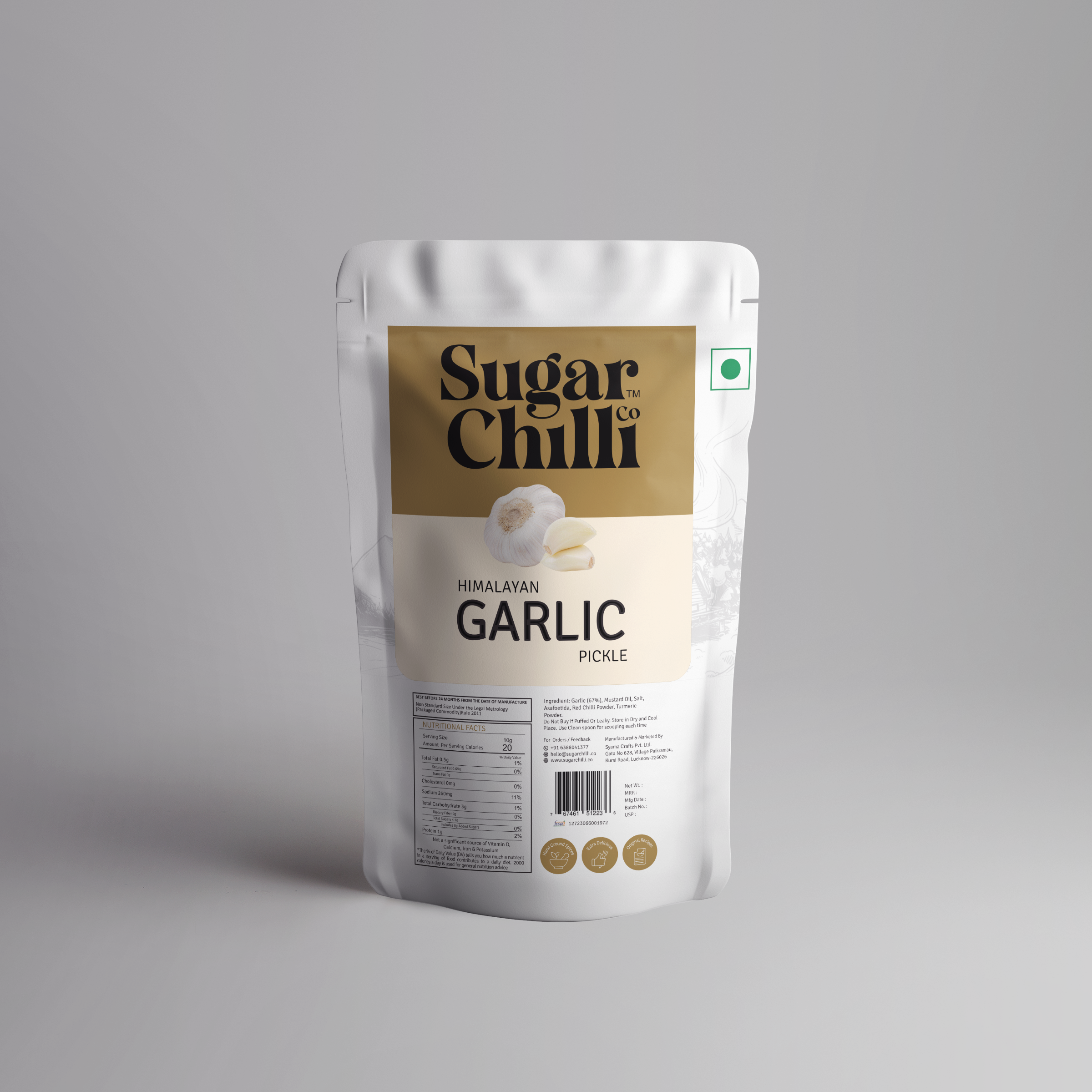 Home-made Himalayan Garlic Pickle (Food-Grade Safe Pouch)