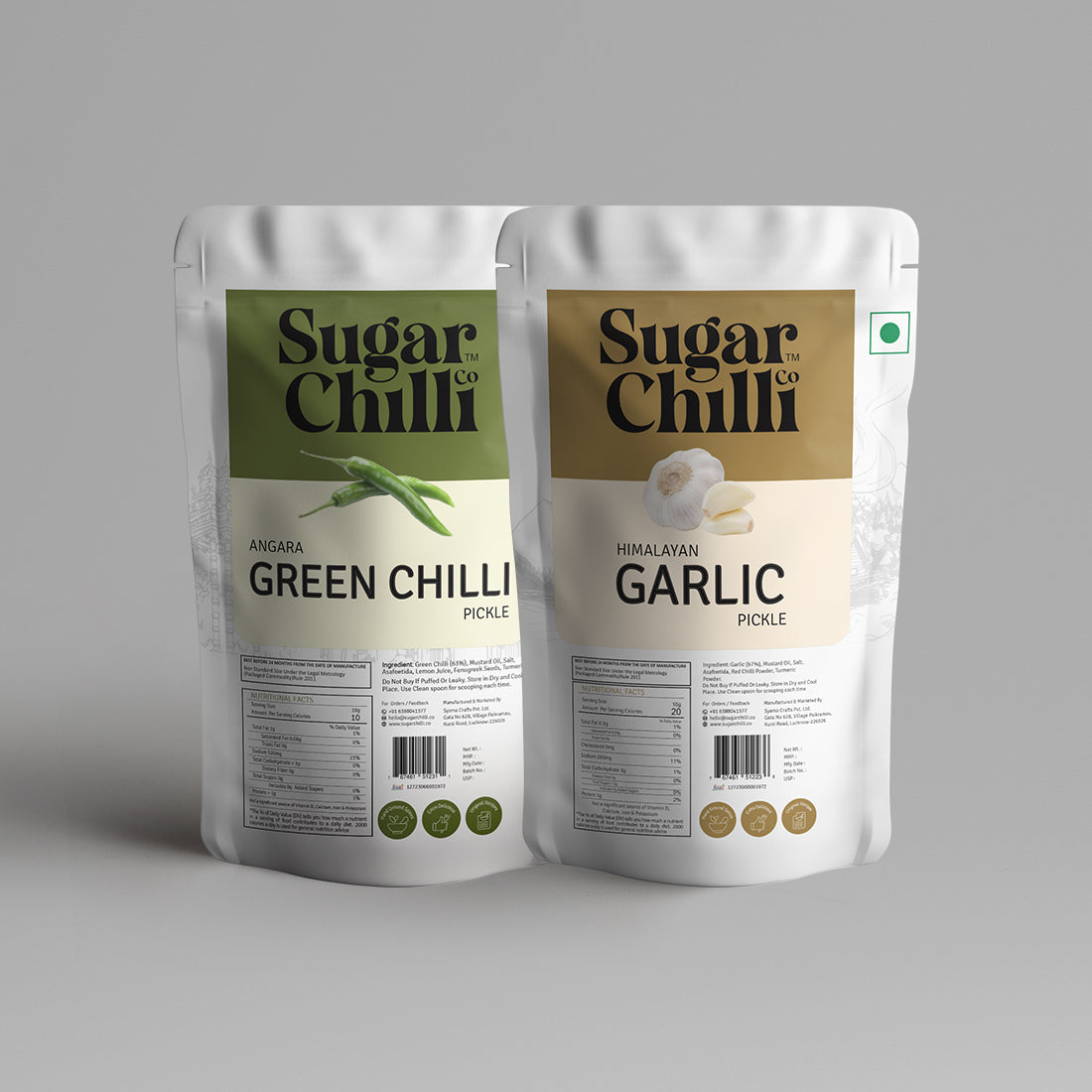 Spice Harmony – Himalayan Garlic Pickle & Angara Green Chilli Pickle (Combo) (Food-Grade Safe Pouch)
